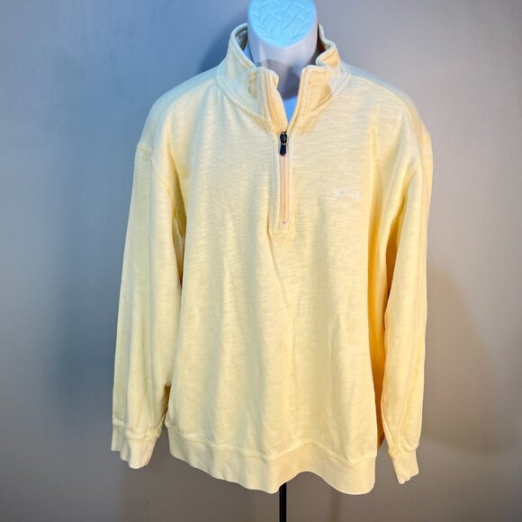 Orvis Men's solid yellow trout bum 1/4 zip pullover Sweater long sleeve EUC - Picture 2 of 7